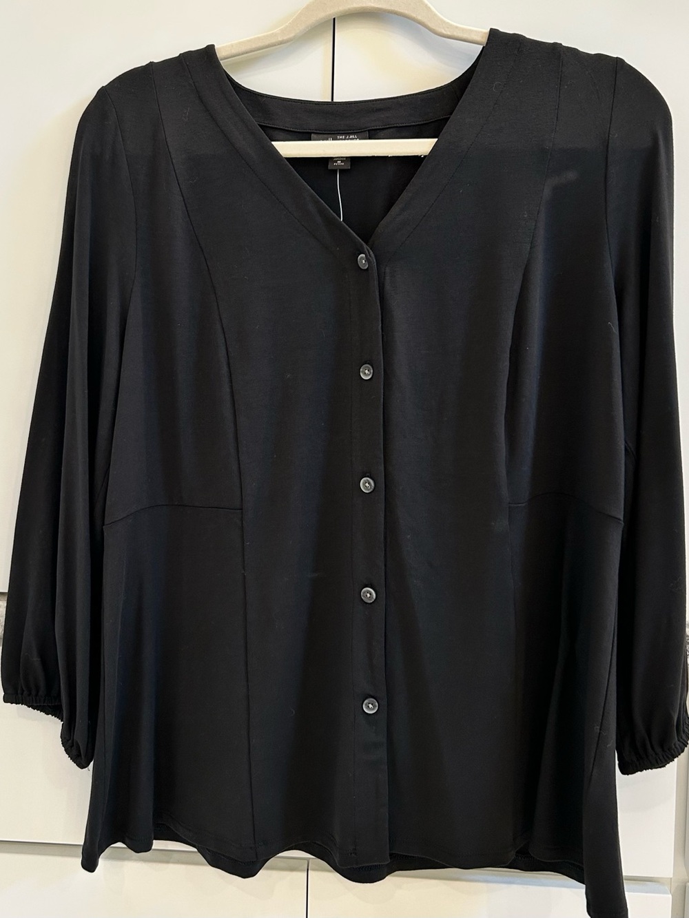J Jill Black Button-Front V-Neck Blouse